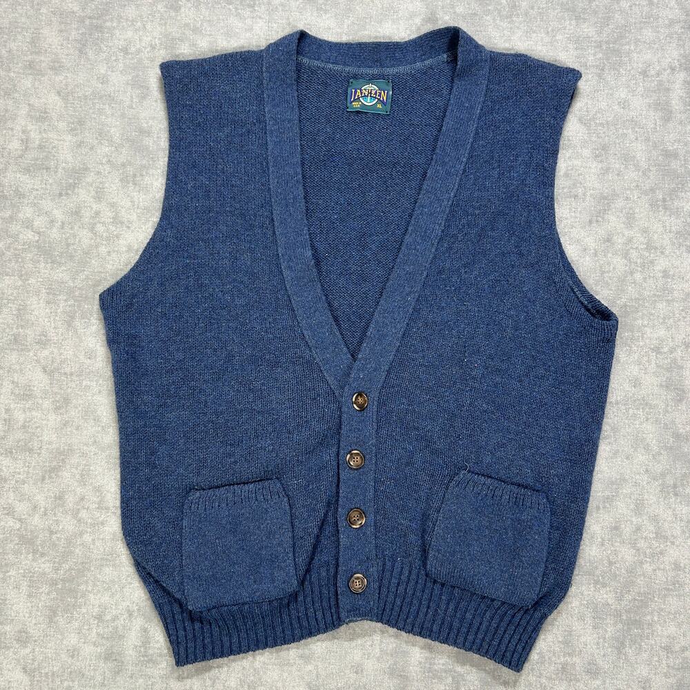 Vintage 90s Jantzen Cardigan Sweater Mens L Navy Blue USA Made Grandpa Preppy